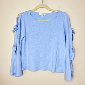 Milly Seriously Soft Bell Bow‎ Sleeve Blue Cropped Sweater Size Medium Ties Luxe